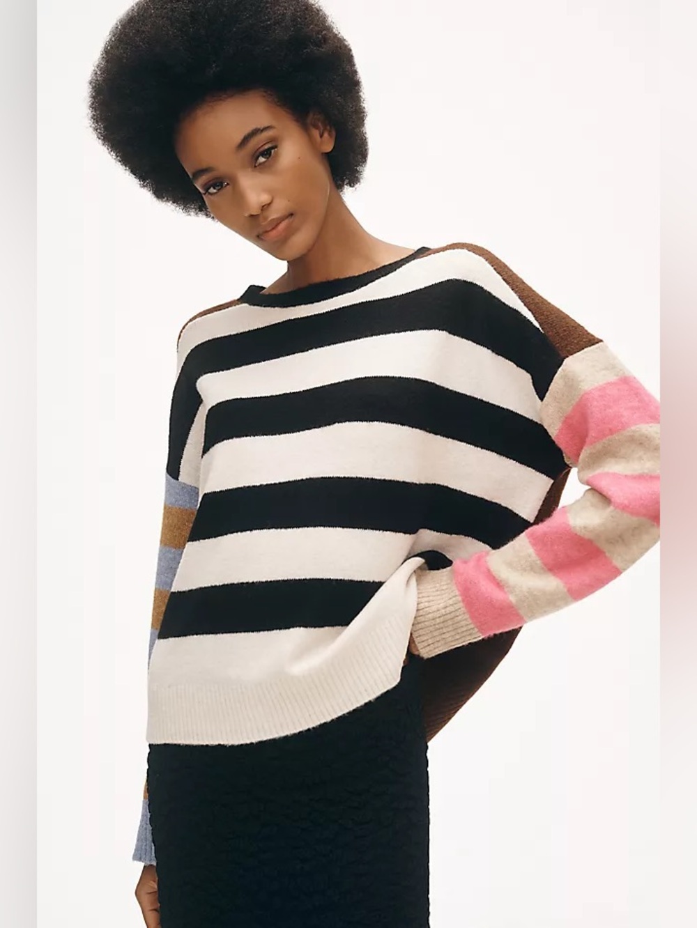 Anthropologie Crewneck Color-block Striped Sweater Multicolor Size S